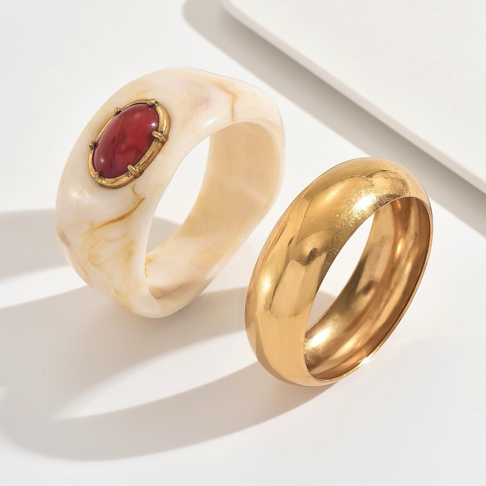 Statement Bangle Bracelet with Red Stone Accent ✨ - Picture 12 of 14